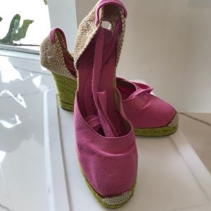 Castaner pink and lime wedge espadrilles 👠